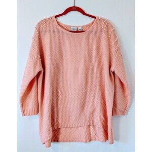 Cato Woman Plus Size 18/20 Peach Pearl Embellished Tunic Sweater High Low Hem